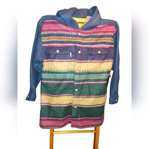 Bugle Boy Hooded Sweater Jacket Stripes Button Up Fleece Y2K Vintage Light